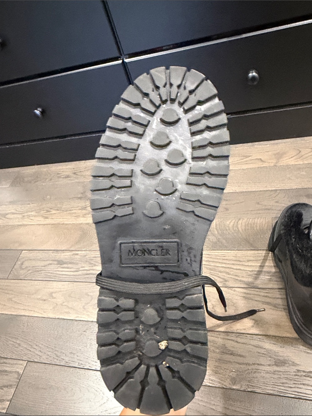 Moncler Black Leather Lace-Up Fur Collar Combat Boots - Picture 4 of 4